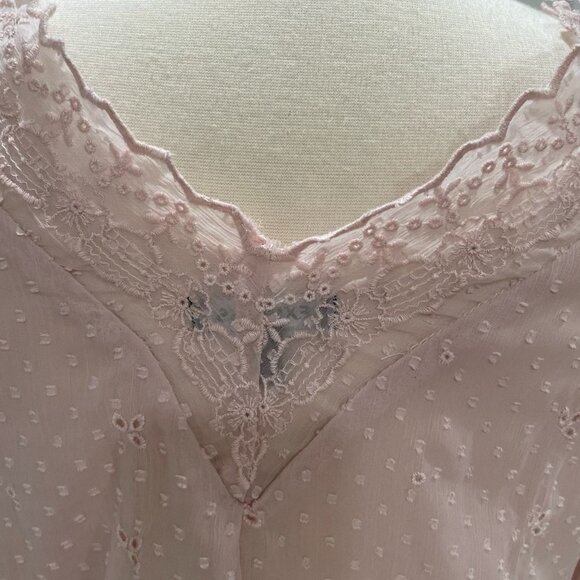 Express Light Pink Lace Trim Bodysuit XS Romantic Boho Cottagecore Feminine Chic - Picture 3 of 11